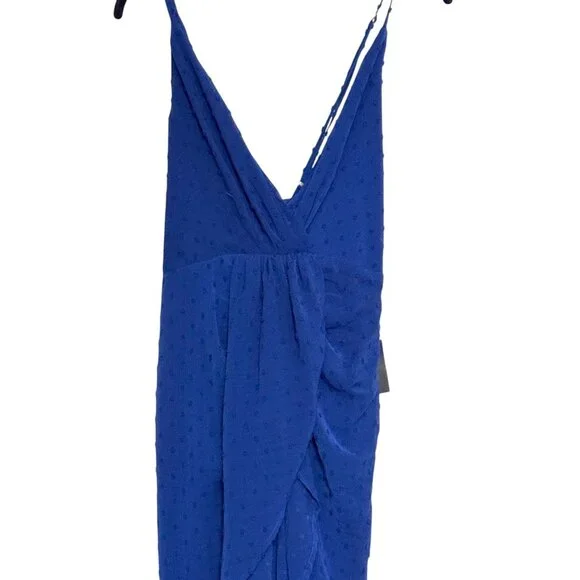 NWT LULU'S Stylish Invite Dark Blue Swiss Dot Surplice Midi Tulip Lulu Dress L - Picture 10 of 11